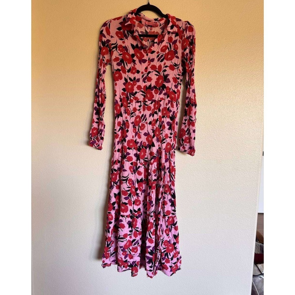 Signature 8 Floral Maxi Dress L Pink Crinkle Boho Cottagecore Coquette Preppy